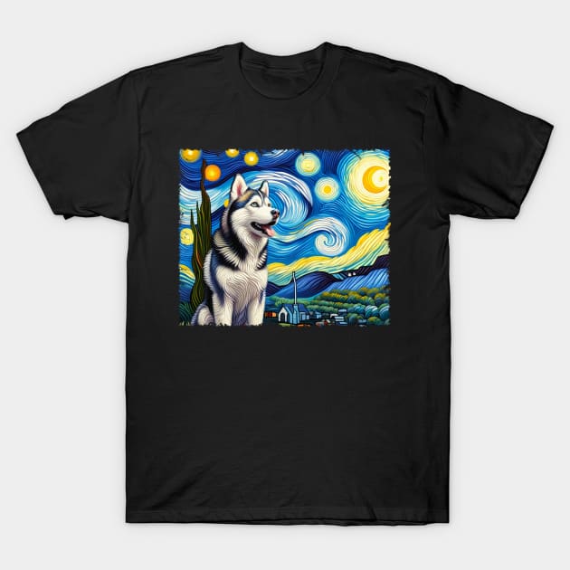 Siberian Huskies Starry Night Tee for Fans of Retrieving Royalty T-Shirt by Kleurplaten kind